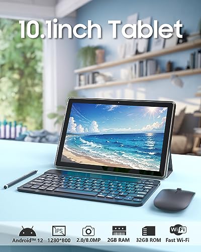 CUPEISI JKNV10 Tablet Android 12 de 10,1 polegadas, conjunto prata, ROM de 32 GB, câmera frontal de