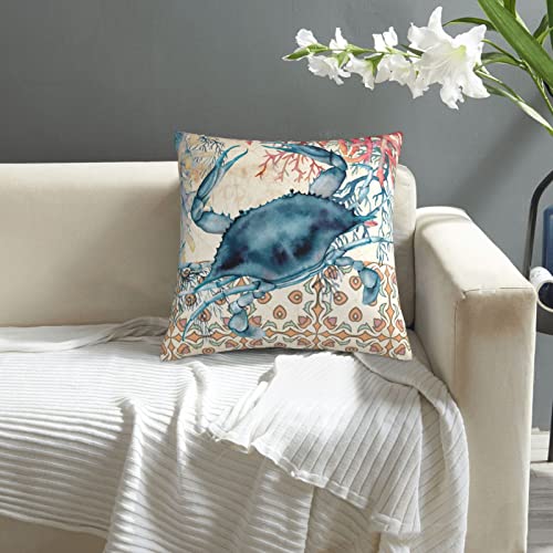 Varun Throw Pillow Covers Sea Ocean Life Themed Blue Crab And Coral Design Square Pillowcase For Home Decor Sofa Car Bedroom Pillow Case 18X18Inch #TOP5