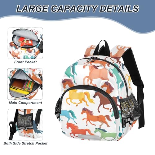 Kid's Backpack for Boys & Girls Toddler Bag Horse Pattern Backpack with Safety Leash4