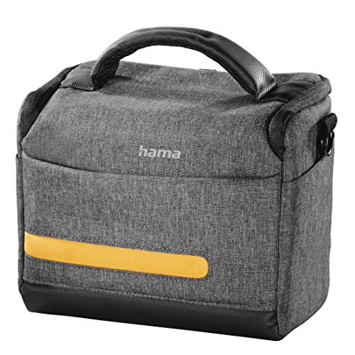 Hama Kameratasche „Terra“ aus Recycling-Polyester (Fototasche f. Digitalkamera 20 x 10,5 x 16,5 cm, Trageriemen zum Umhängen als Schultertasche, variable Inneneinteilung, Trolleyband, Tragegriff) grau