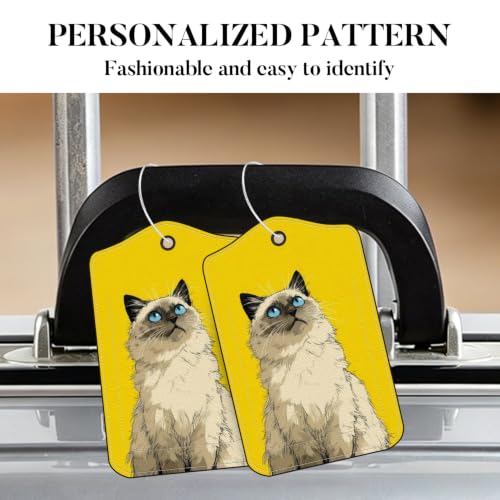 Image of Blue-Eyed Cat Luggage Tags 2 Pack, PU Leather Privacy Flap