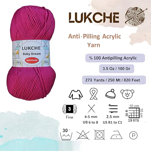 Image of Baby Dream Soft Yarn - 100% Acrylic, Premium Anti-Pilling, 3.5 oz (100g), 273 yds - Soft Yarn for Crochet and Knitting Projects (Fuschia)