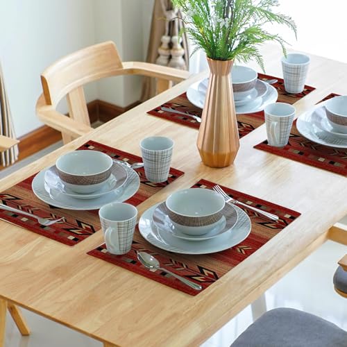 Giwawa M8ZMT1MT240102Z_YT2T4Z Southwestern Placemats Set Of 4 Rusty Red Tribal Geometric Decorative Table Mat Antique Native American Heat Resistant Washable Place Mats 12X18Inch For Dining Kitchen Farmhouse Decor thumb #6