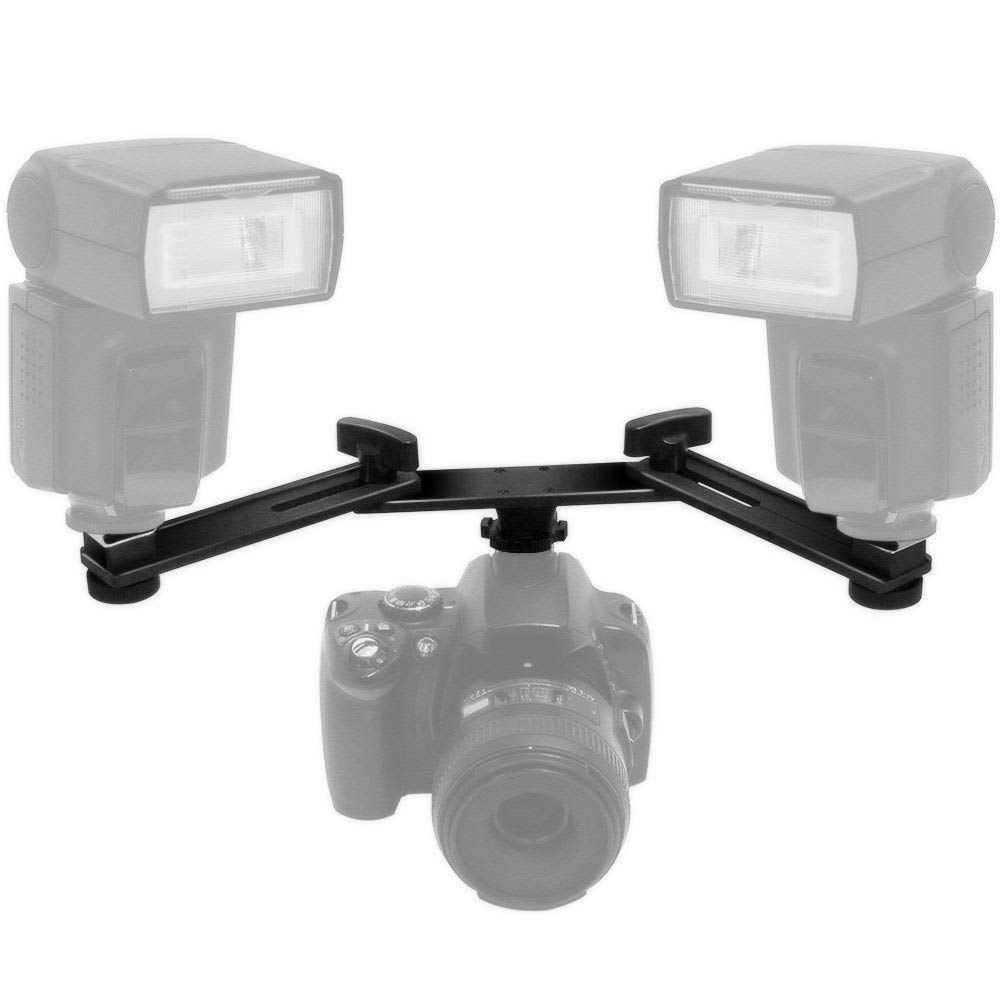 Camera Mount Aluminum 4cm Thick Flashlight Holder Foldable High Strength 3 Sections with Double Hot Shoe for Wedding Shooting