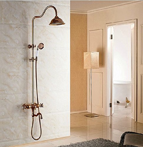 Ensemble de douche or rose contre le calcaire avec grand pommeau rond 20 cm anticalcaire