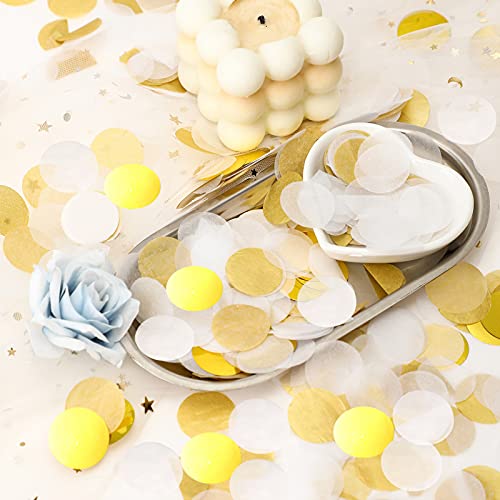 Image of TecUnite White Gold Confetti Round Tissue Paper Table Confetti Dots for Wedding Birthday Party Decoration Arts Craft DIY Scrapbooking, 1.76 oz (2.5 cm)
