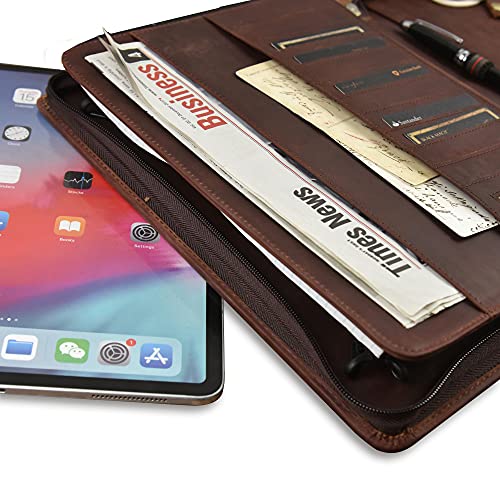 Azxcg Portfolio Folder Leather Portfolio For Men,Personalized Padfolio Tablet Case For Ipad Pro 12.9" 2018/2020/2021 Holder, Professional Organizer Conference Document Card Holder #TOP6