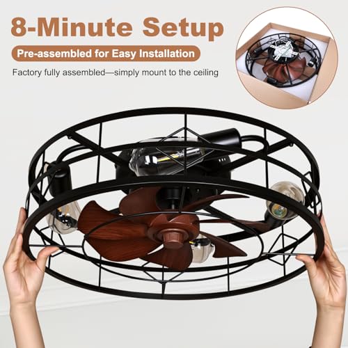 TCL 24" Black Caged Low Profile Ceiling Fans with Lights & Remote - image 5
