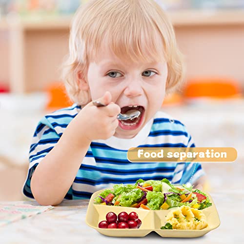 Adult Compartmentalized Dinner Plate Set Of 5 Unbreakable Portion Control Wheat Plastic Dinner Plate (Compartmentalized Plate / Picnic Plate) 10-Inch Beige Square, Reusable, Split Design For Children #TOP1