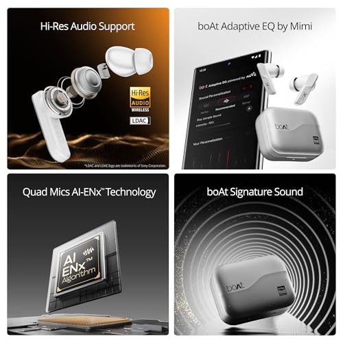 Image of Boat Airdopes 800 HiDef, Hi-Res Audio LDAC, 4Mic ENx, App Support, ASAP Charge, IPX5, Low Latency, Dual Pairing, BTv5.3, Bluetooth TWS in Ear Earbuds Wireless Earphones (Sterling Silver)