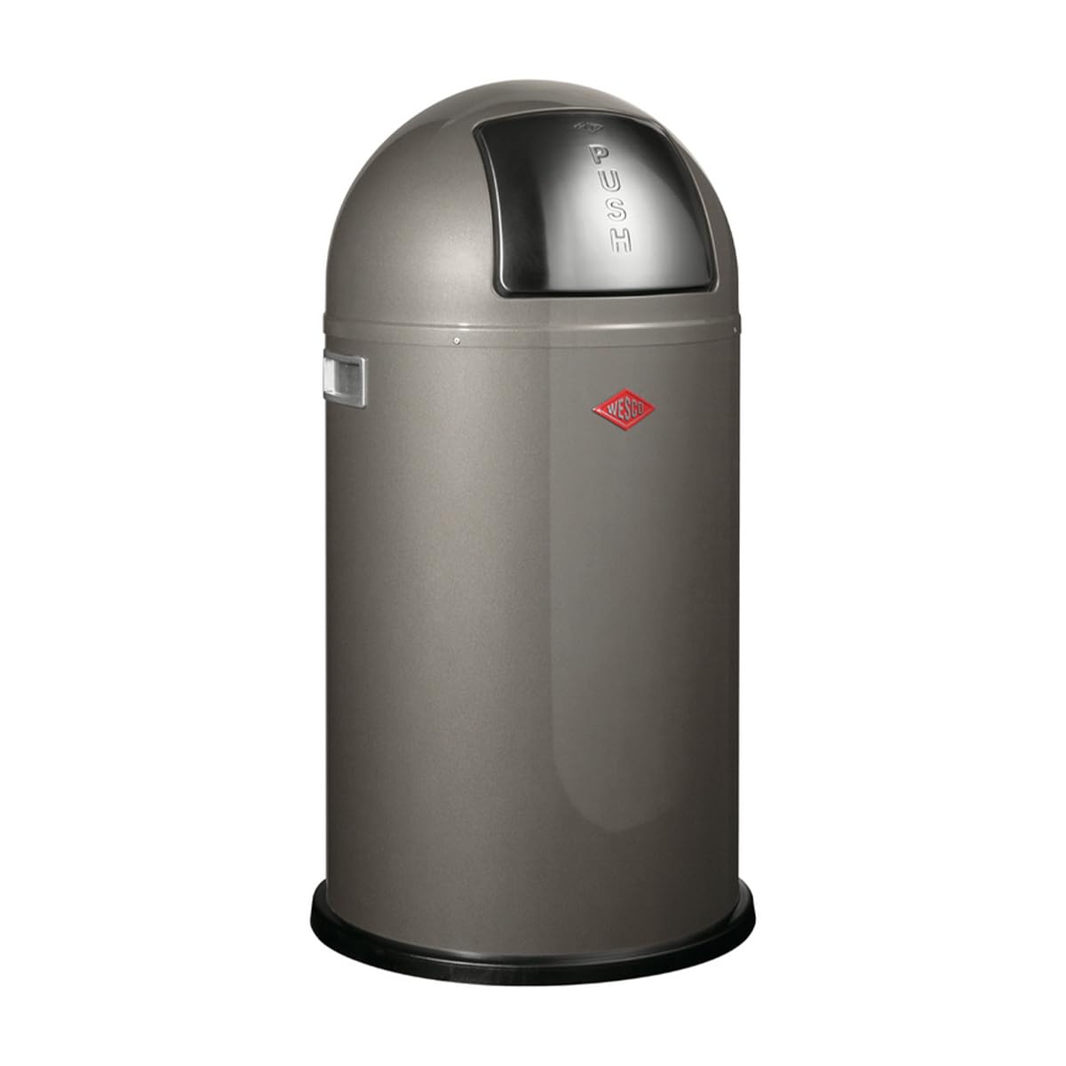 Wesco Pushboy Mülleimer in der Farbe graphit, pulverbeschichtetes Stahlblech, 50 Liter Volumen, große Edelstahlklappe, herausnehmbarer Innenbehälter