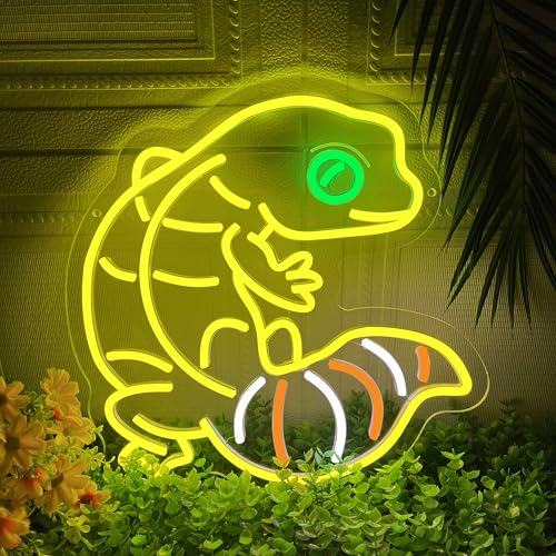 Leopard Gecko Neon Sign, Dimmable Reptile Neon Light Sign for Wall Decor, Animal Themed Led Light Up Signs for Kids Birthday Party Presents Bedroom Living Room Home Decorations