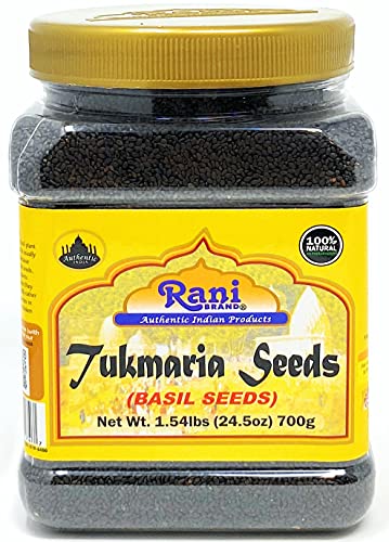 Rani Tukmaria (Natural Holy Basil Seeds) 1.54lbs (24.5oz) 700g Used for Falooda / Sabja Dessert, Spice & Ayurveda Herbal ~ Gluten Friendly | NON-GMO | Vegan | Indian Origin