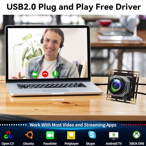Image of USB Camera Module 5Megapixels 1944P 30fps Color Camera Module with 185Degree Autofocus Fisheye Lens Lightburn Webcam for Linux Mac OS Raspberry pi Widely Used in Industrial Security Monitoring