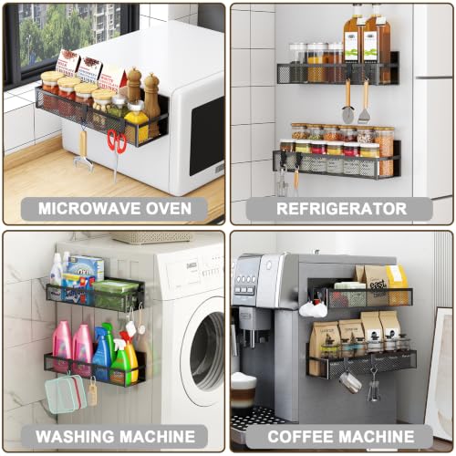 Image of Aufworld Magnetic Spice Rack for Refrigerator, 2 Pack Magnetic Shelf, Fridge Magnet Organizer with Moveable 4 Hooks, Magnetic Fridge Shelf for Kitchen Organization and Storage (2 Pack)