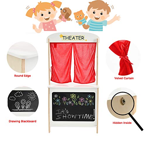 Labebe - Wood Puppet Theater, Flannel Curtain Puppet Stage Theater, 2-Sided Tabletop Puppet Stage Chalkboard, 2-In-1 Puppet Theater Reversible Play Store, Multi-Function Theater For Ages 3 And Up #TOP5