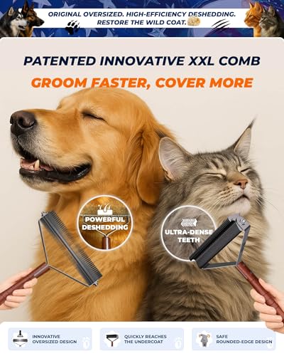 Image of Over-Sized 2-Sided Dog Brush For Shedding Undercoat Rake for Dogs & Cats & Horses, Remove Mats, Dematting Comb,Gentle Grooming Brush for German Shepherds Medium to Long-Haired Pets(African Padauk)