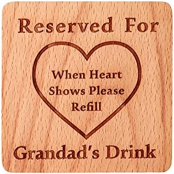 Drink Coasters For Grandads Gift - Reserved For Grandad's Drink, Natural Solid Wood Hand-Made Coaster With Velvet Pouch, Present to Grandpa,Anniversary,Christmas or Grandad Birthday Gifts