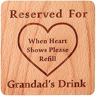 Drink Coasters For Grandads Gift - Reserved For Grandad's Drink, Natural Solid Wood Hand-Made Coaster With Velvet Pouch, Present to Grandpa,Anniversary,Christmas or Grandad Birthday Gifts