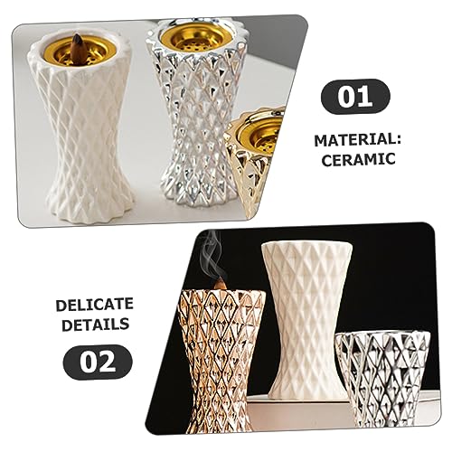 Brûleur d'encens en céramique au design rétro et finitions blanches épurées - 5
