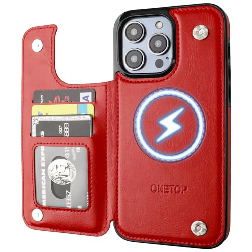 ONETOP Compatible with Magsafe for iPhone 14 Pro Max Wallet Case,Red
