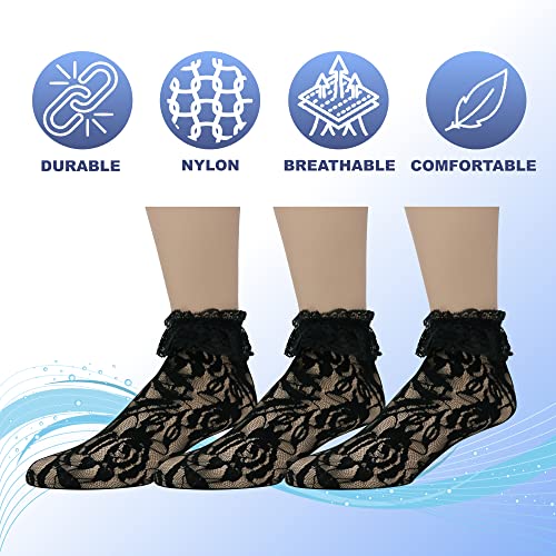 Image of EMEM Apparel Women's Lace Anklet Socks with Ruffle