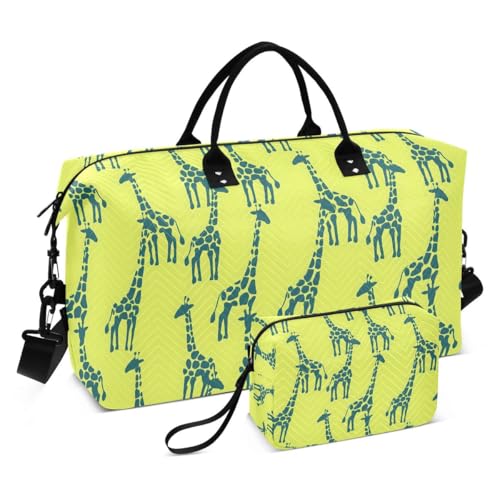 Blue Giraffe Animal Yellow Travel Duffle Bag Gym Bag Weekender Bags with Toiletry Bag Travel Trip Tote Bag
