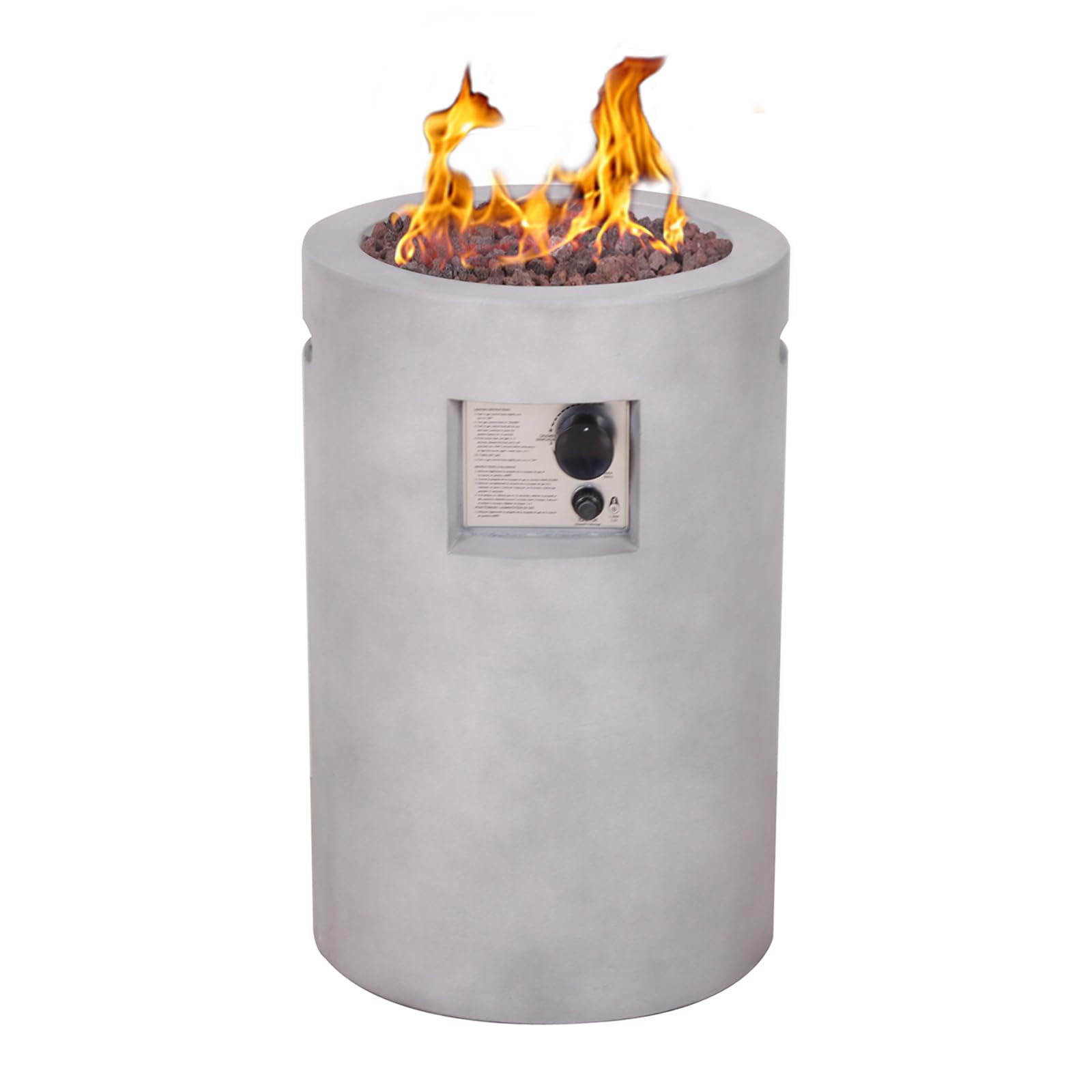 AfterglowOutdoor Round TerraFab Propane Fire Pit 30,000 Btu Propane Fire Column Outdoor Concrete Look Fire Pit, 16” x 16” x 25”, Grey, CSA Certificated