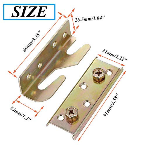SpzcdZa 4 Sets Bed Rail Brackets Heavy Duty No-Mortise Bed Rail Fittings Wooden Bed Frame Connectors with Screws for Headboards Footboards Hold
