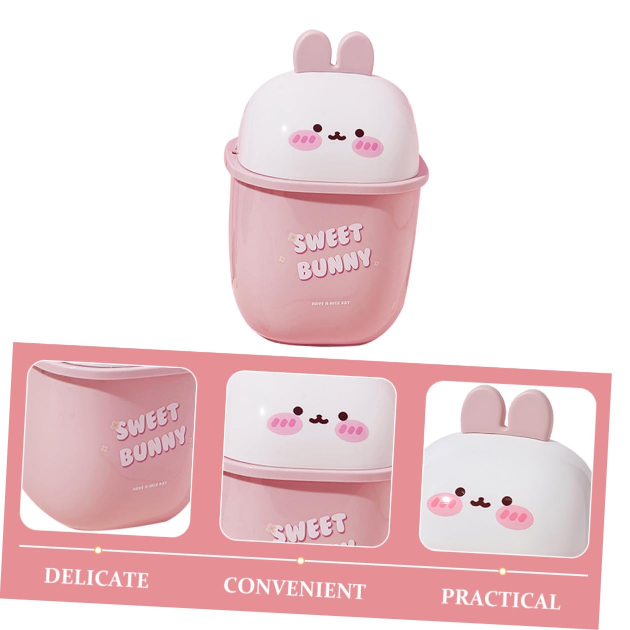 Outanaya Kleiner Schreibtisch Mülleimer aus Pp mit Flip Top Deckel, Rosa
