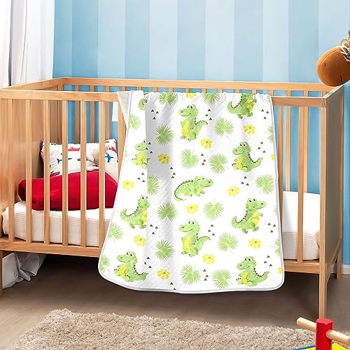 Image of Swaddle Blanket Crocodiles Alligators Palm Leaves Cotton Blanket for Infants Receiving Blanket Lightweight Soft Swaddling Blanket for Crib, Stroller, Nursery Blankets, 30x40In