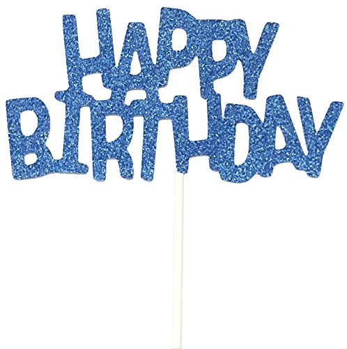 AILEXI Handmade 1 Count Glitter Cake Decorating Toppers - Happy Birthday Blue