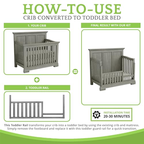 Image of Toddler Bed Safety Guard Rail for Oxford Baby, Soho, Ozlo & Avalon Baby Convertible Cribs - Solid Wood Rail for Toddler Bed Conversion - Safety Rails for Children (Graphite Gray, Option 1)