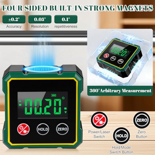 Détecteur d'angle numérique LCD Qivine avec base magnétique 4 côtés