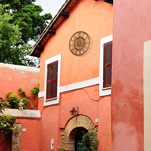 Taodyans Outdoor Wall Clock Waterproof Garden Clock 12in Quartz Battery Powered Clocks Roman Retro Home Kitchen Clock -Not Silent (Red Copper) - Image 6