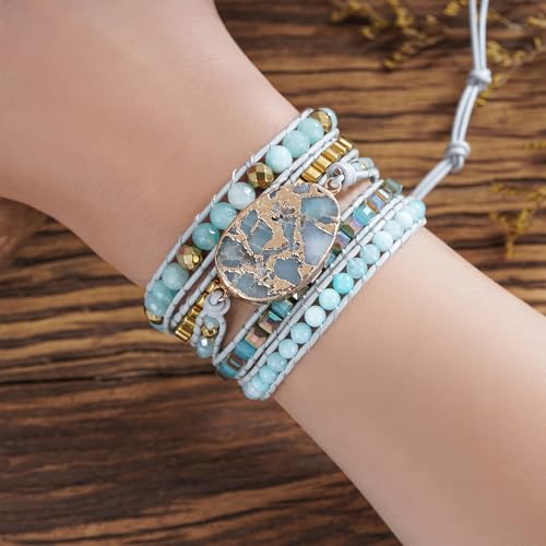 Image of Plumiss Women Boho Handmade Natural Stone Crystal Leather Bead Wrap Bracelets Collection