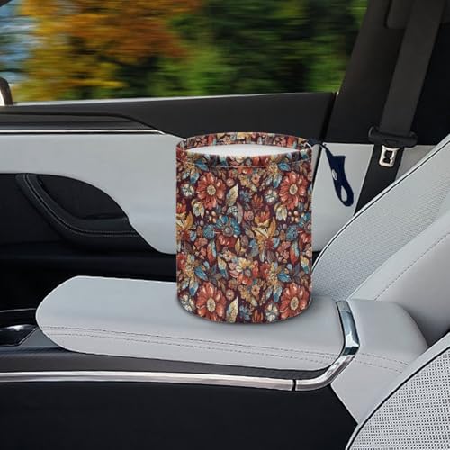 Image of Retro Daisy Floral Console Basket Rubbish Bin Portable Auto Trash Basket Vehicle Foldable Console Front Seat Car Garbage Bag Hanging