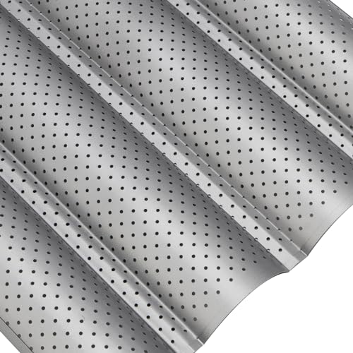 Miniatura 4 de Chuenkuk 2 Piezas De Chapa Para Baguette Para 4 Baguettes Molde Baguette Bandeja Para Baguettes, Pan Francés E Italiano, 38 X 33 X 2,4 Cm, Plata