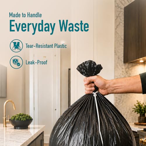 Image of Amazon Brand - Presto! Premium Perfume Garbage Bags on Roll with Tie String | Large | 25x30 Inch | 60 Count | 15 X 4 Packs | Black