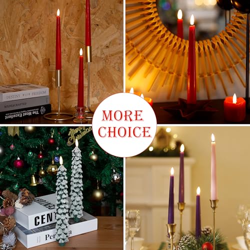 Image of Flameless Taper Candles With Two Remote, 9.6 inch Dripless Battery Operated, 6 Pack Real Wax LED Flickering Candlesticks With 3D Flame for Home, Wedding, Party, Red