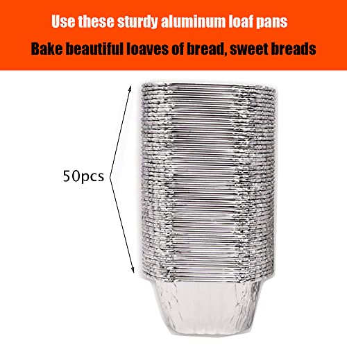 Donsiqizz Aluminum Pans (50 Pack) 1 Lb Mini Loaf Pan,Disposable Foil Bread Pan Mini Loaf Baking Pan Tins 6'' X 3.5'' X 2'' #TOP2