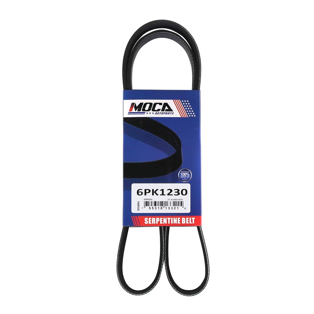 MOCA 6PK1230 Serpentine Belt Fits 08-14 for Scion XD 1.8L &amp; 11-17 for Toyota Corolla 1.8L &amp; 85-87 for Ford Escort 2.0L &amp; 91-96 for Mercury Tracer 1.9L &amp; 03-04 for Dodge Stratus 2.4L