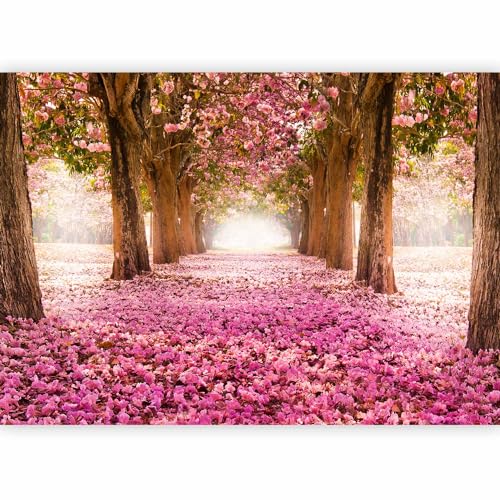 murando Fototapete Weg 350x256 cm Vlies Tapeten Wandtapete XXL Moderne Wanddeko Design Wand Dekoration Wohnzimmer Schlafzimmer Büro Flur Blumen Bäume Park Allee rosa braun c-A-0031-a-b