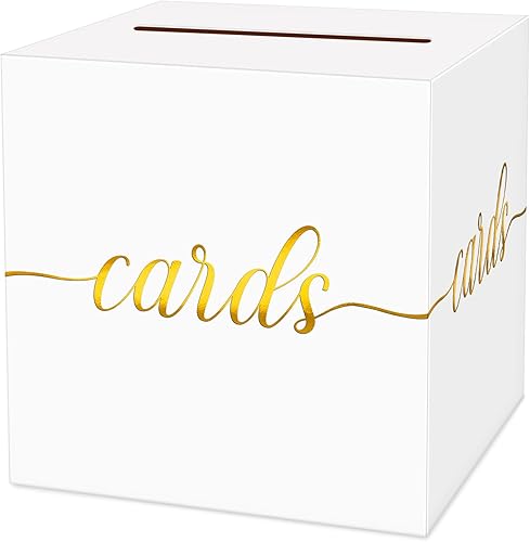 LIKAJON 1 caja de tarjetas blanca y dorada para fiestas, caja de regalo blanca de 8.7 pulgadas, caja de dinero para cumpleaños, boda, baby shower,