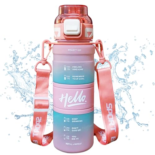 Image of FunBlast Polypropylene 1 Litre Water Bottle - Sports Water Bottles With Time Marker, Gym Outdoor Sipper Bottle With Handle & Adjustable Strap, Leak Proof BPA Free Fitness Water Bottle (Multicolor-B)