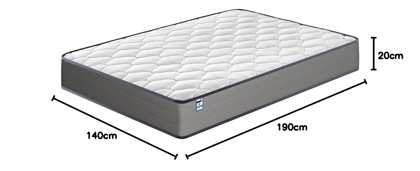 TEENO Matelas 140x190 cm Ressorts Ensaches, Matelas à mémoire de Forme et Ressorts,Matelas Ergonomique,Respirant,Hypoallergénique,Confort Ultra Moelleux,Soutien à Haut Rebond,140 x 190 x 20cm