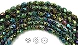 4mm (102) Jet Green Iris, Czech Fire Polished Round Faceted Glass Beads, 16 inch Strand
