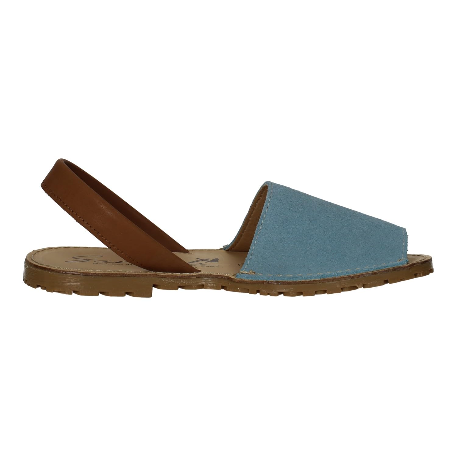 SANDALI M-969 Menorquinas Azul Cielo de Piel para Mujer, Hechas en España, Modelo clásico con Cinta Trasera Que sujeta el pie, Hechas en España Mujer