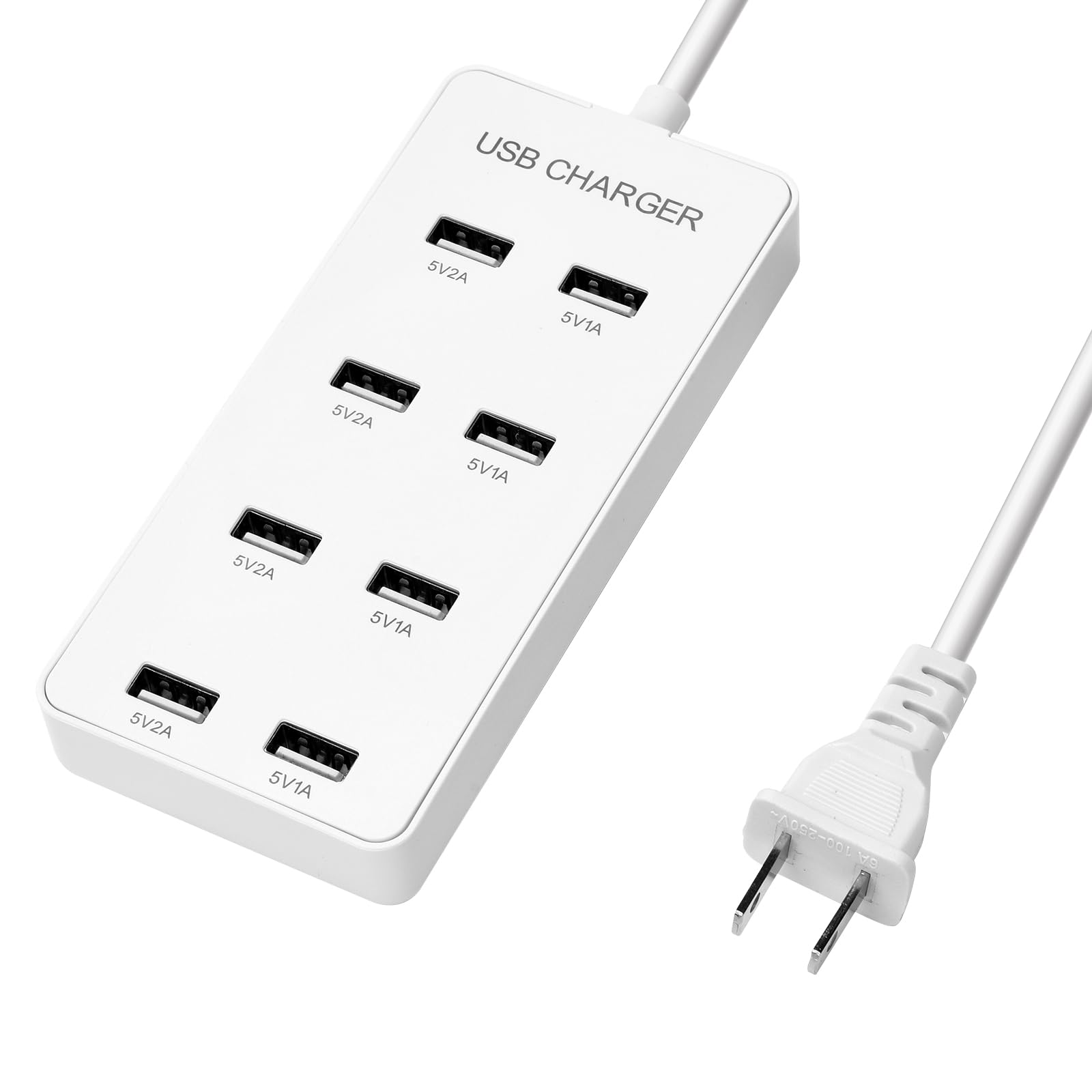 USB Wall Charger USB Charging Station for Multiple Devices 8-Ports Power Hub Strip Smart Charger Block Compatible with iPhone, Galaxy, iPad Tablet, and Other Devices（White）