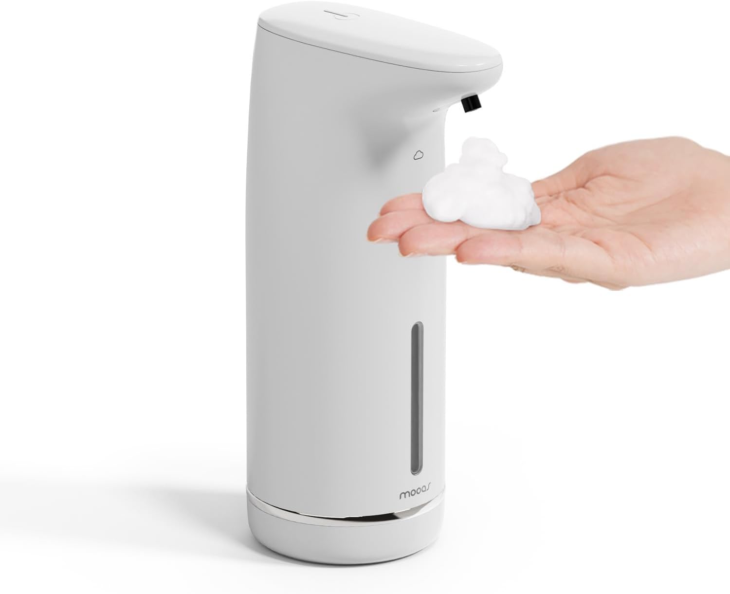 mooas Automatic Foaming Soap Dispenser Milky Touchless Foaming Hand Soap Dispenser, USB Rechargeable Electric Sensor Auto Foam Soap Dipsenser for Bathroom Kitchen Dish Wash Commercial 10.8oz (White)